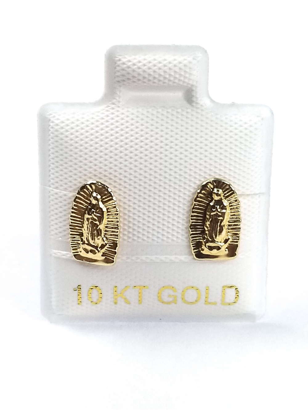 10K Solid Gold Guadalupe Virgin Stud Earrings Screw Back Women Kids Broquel 9mm